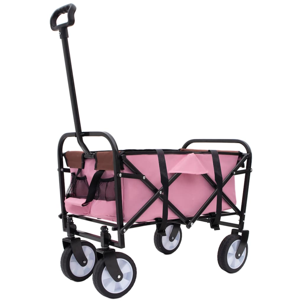 Collapsible Utility Wagon with Storage Straps - 225lb Capacity Foldable Cart, Pink