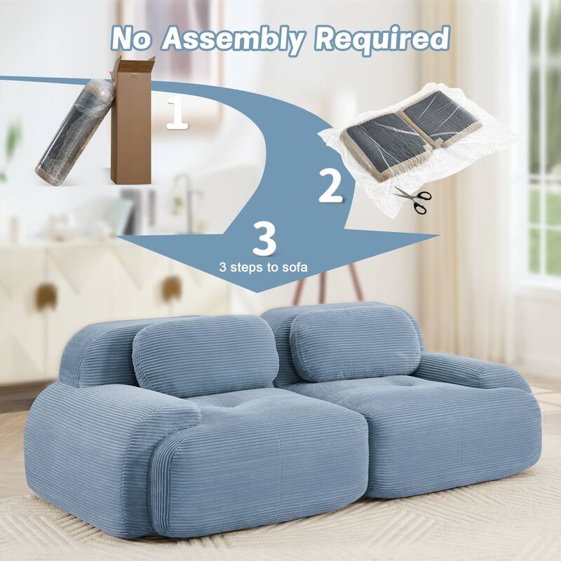 Rossetta Simplified Anti-Slip Style Premium Corduroy Fabric Modular Loveseat Sofa with Curved Armrests