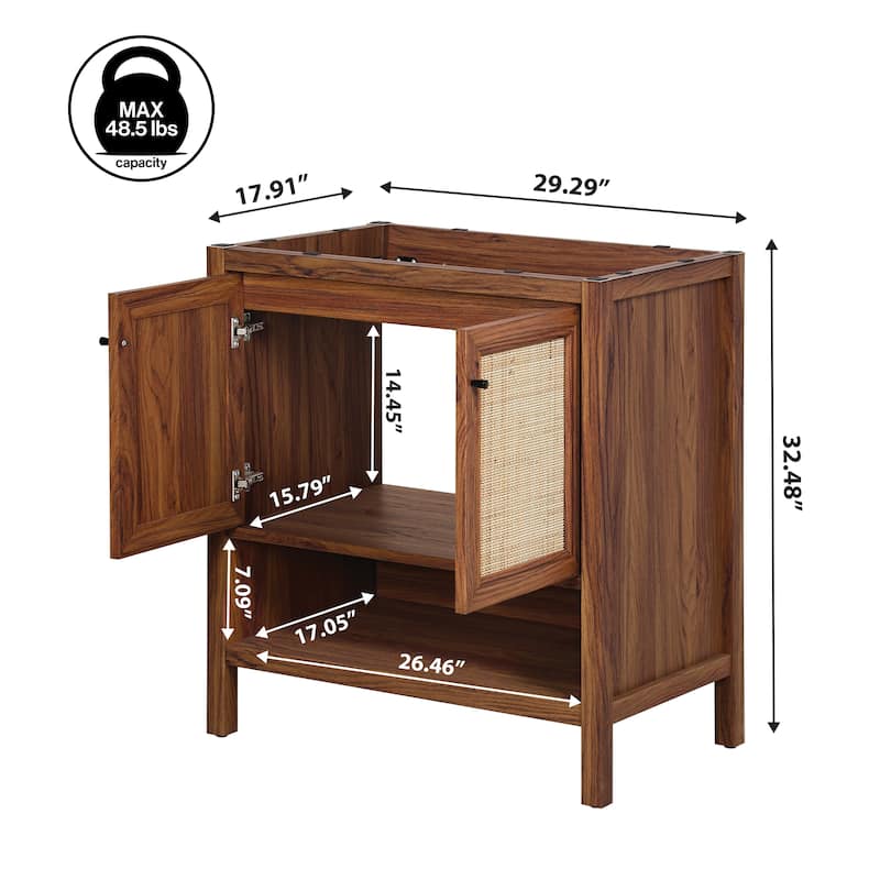 Jasper Rattan Modern Coastal 2-Shelf Bath Vanity Cabinet Only (Sink Basin Not Included), By JONATHAN Y