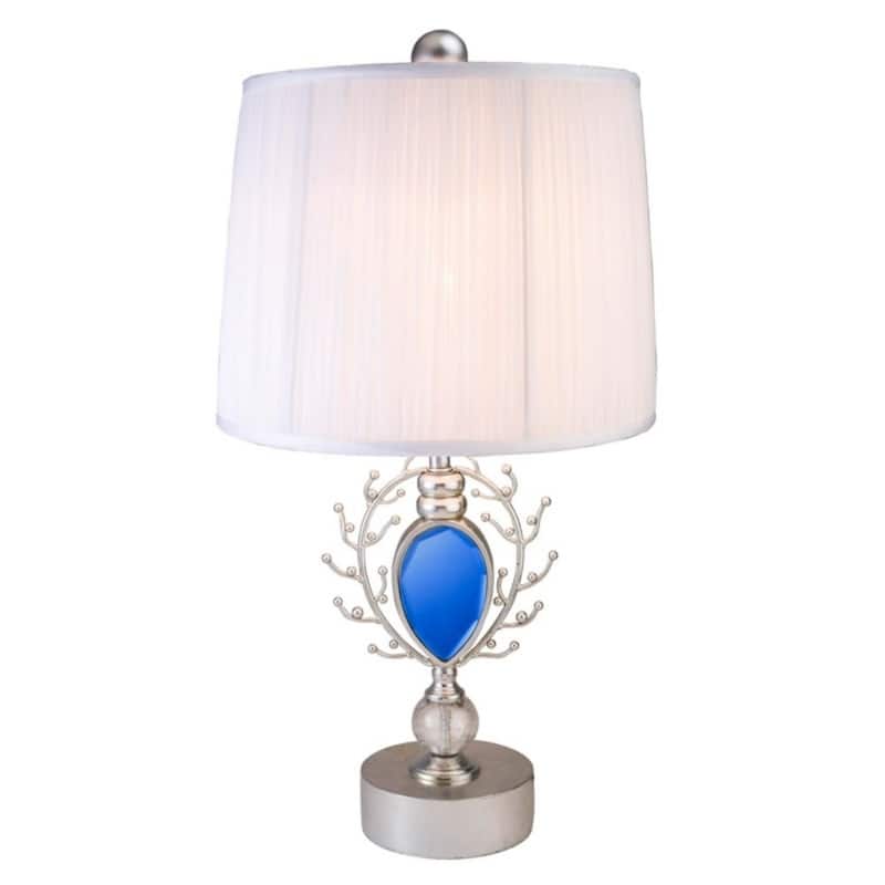 Silver Metal Bedside Lamp with White Cotton Drum Shade 3 Way Switch - 15” x 15” x 27.75” (D x W x H) - Silver-White