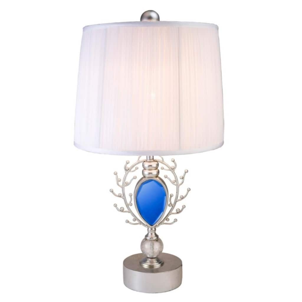 Silver Metal Bedside Lamp with White Cotton Drum Shade 3 Way Switch - 15” x 15” x 27.75” (D x W x H)