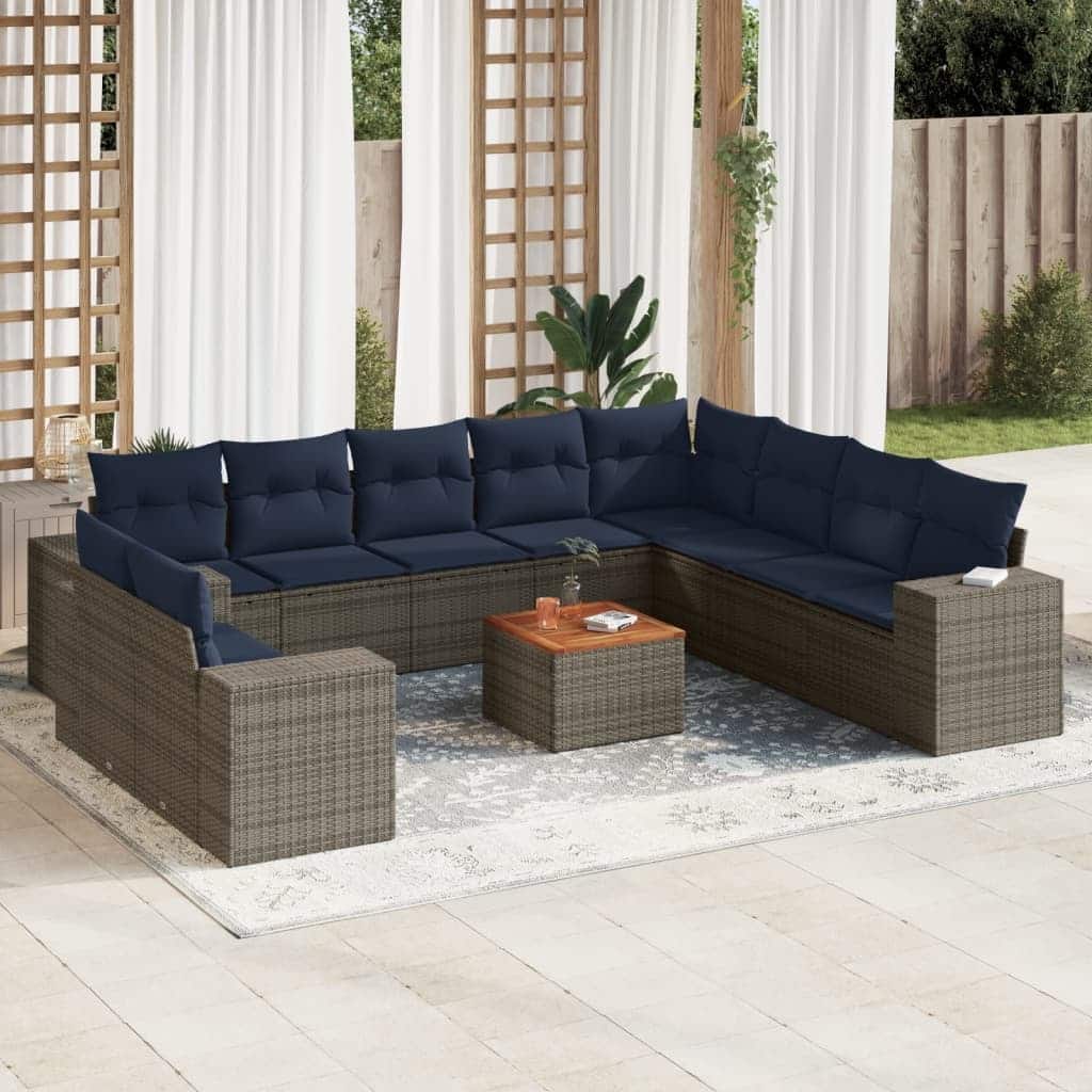 vidaXL Patio Sofa Set with Cushions Outdoor Furniture 11 Piece Poly Rattan - 24.4x 24.4x 27.2