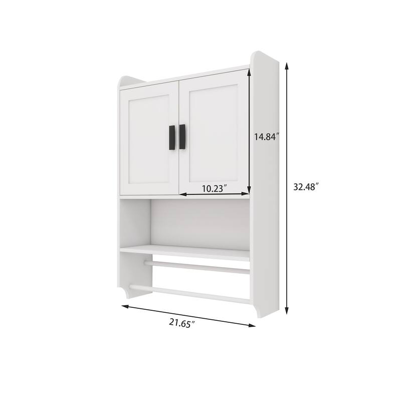 Bathroom Wall Cabinet with Doors, Shelf, Towel Bar and Paper Holder