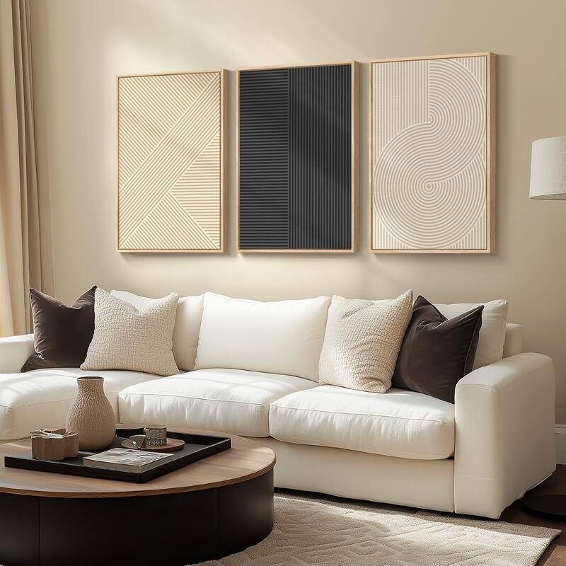 Modern Abstract Beige Boho Geometric Set of 3 Piece