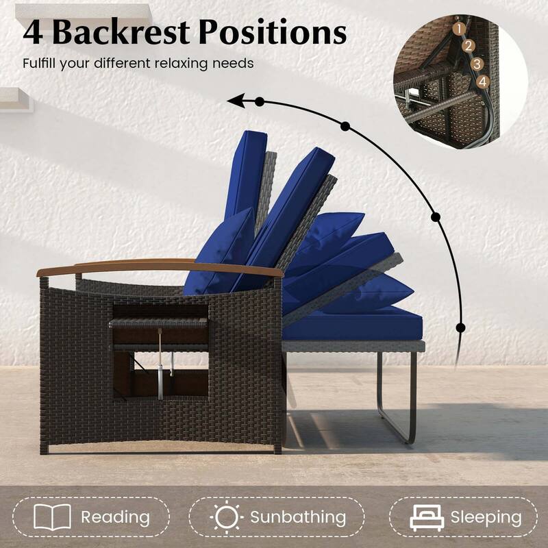 Costway Patio Rattan Daybed Set with Cushioned Loveseat & Storage - See Details