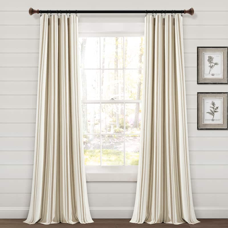 Lush Decor Farmhouse Stripe Yarn Dyed Cotton Window Curtain Panel Pair - 95" x 42" - Neutral