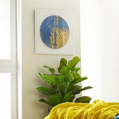 Large Contemporary Blue and Gold Abstract Art Shadow Box 23" x 23"