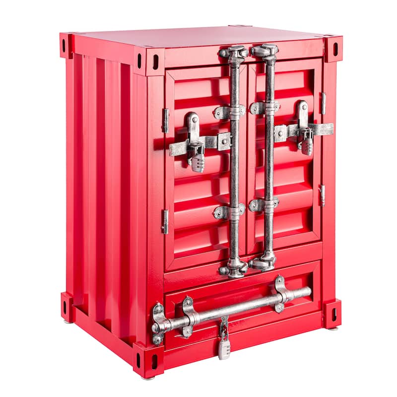 Industrial Farmhouse 2-drawer Storage Side Table - Red