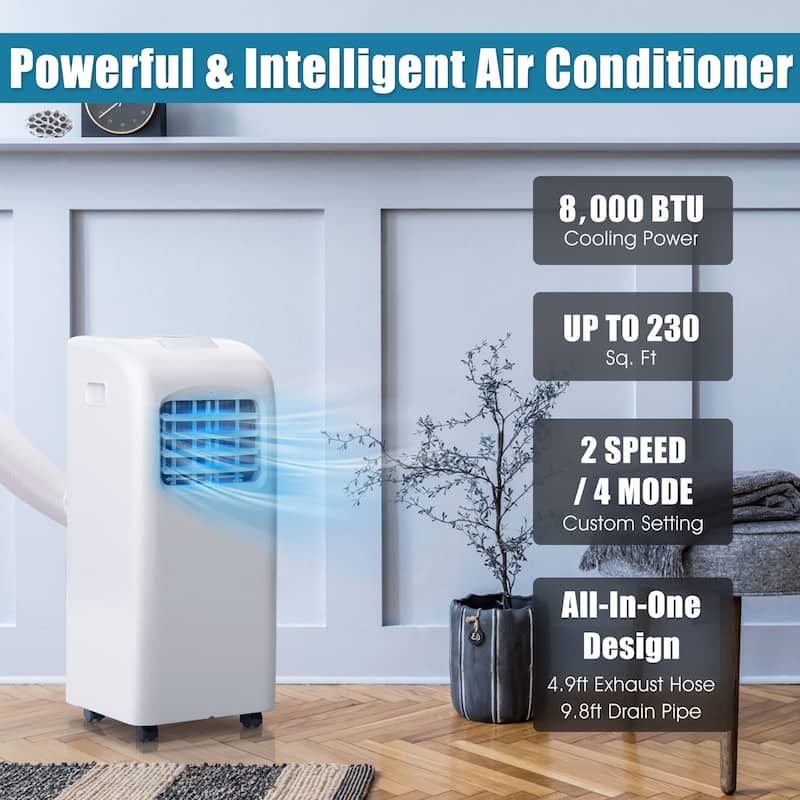 Costway Ashrae 8000 BTU Portable Air Conditioner & Dehumidifier - White--8000 BTU