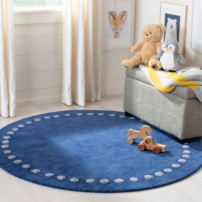 SAFAVIEH Handmade Kids Armanda Wool Rug - 3' Round - Navy