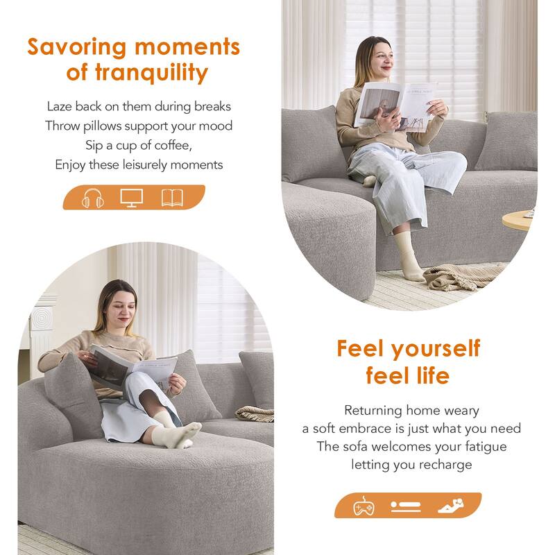 98.8" Boneless L-Shaped Sectional Sofa with Curved Chaise, Modular Chenille Compression Couch with 30D Foam for Living Room