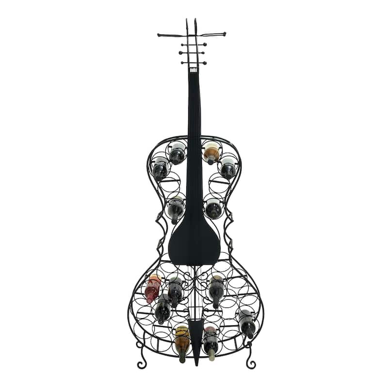 Black Metal Cello 26 Bottle Instrument Storage Standing Wine Rack - On ...