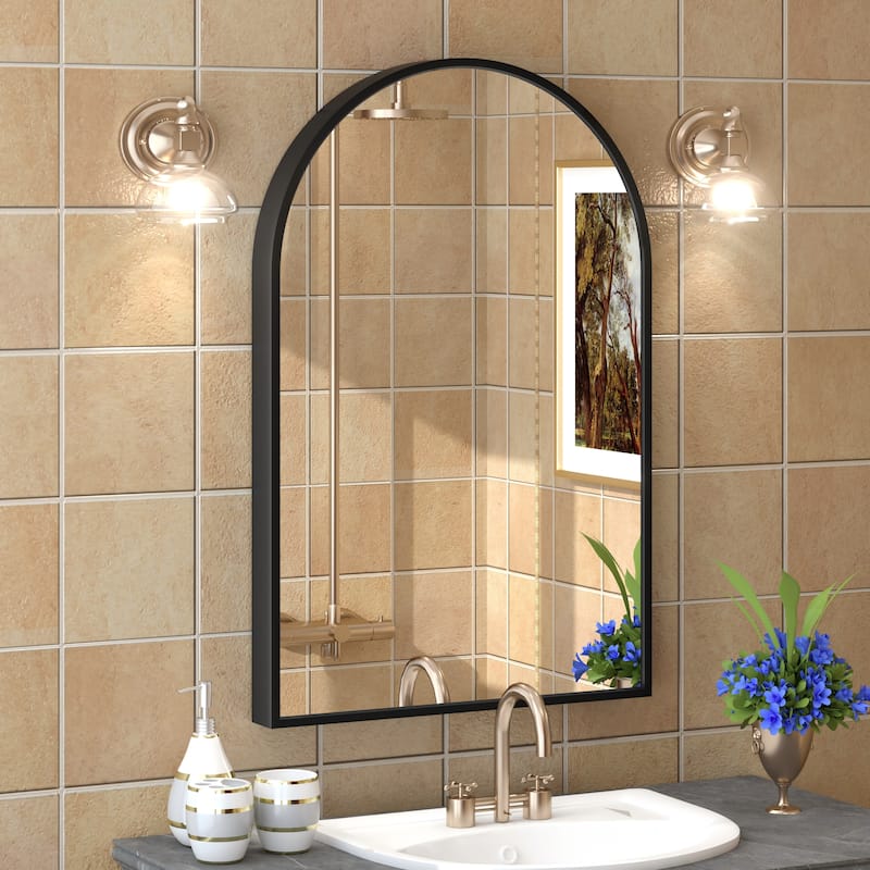 Arched Black Aluminum Alloy Framed French Cleat Mounted Wall Decor Bathroom Vanity Mirror with 5-Year Warranty - 20x30