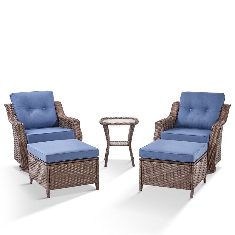 3 Pieces Swivel Chairs Ottomans with Glass Side Table