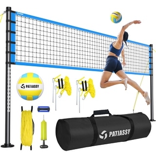 Outdoor Portable Volleyball Net Set System - Quick & Easy Setup Adjustable Height Steel Poles