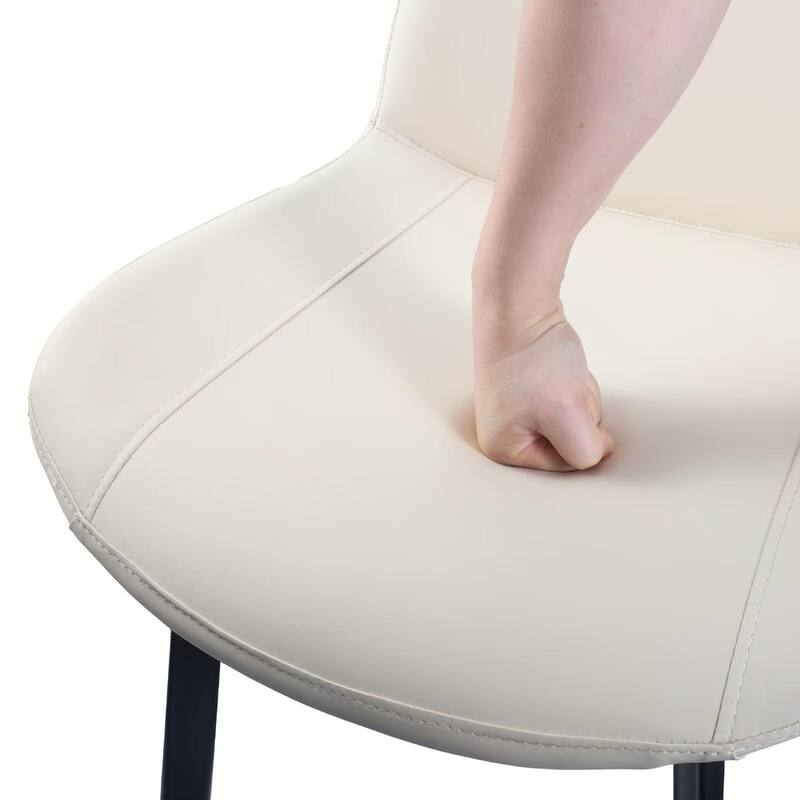 Beige PU Leather Dining Chair with Metal Legs, Modern Upholstered Chair Set of 4 for Kitchen, Restaurant, Living, Meeting Room