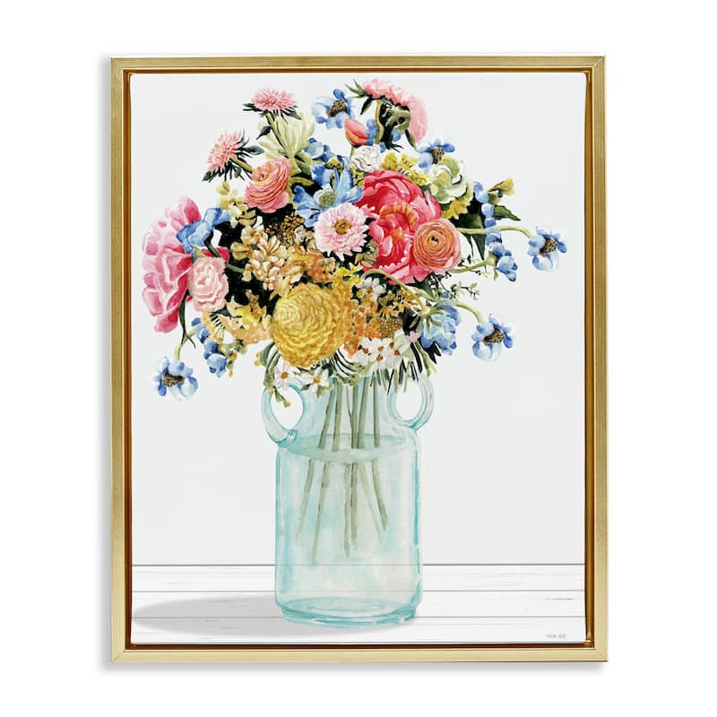 Stupell Country Classic Bouquet Framed Floater Canvas Wall Art Design By Cindy Jacobs - 17 x 21 - Gold