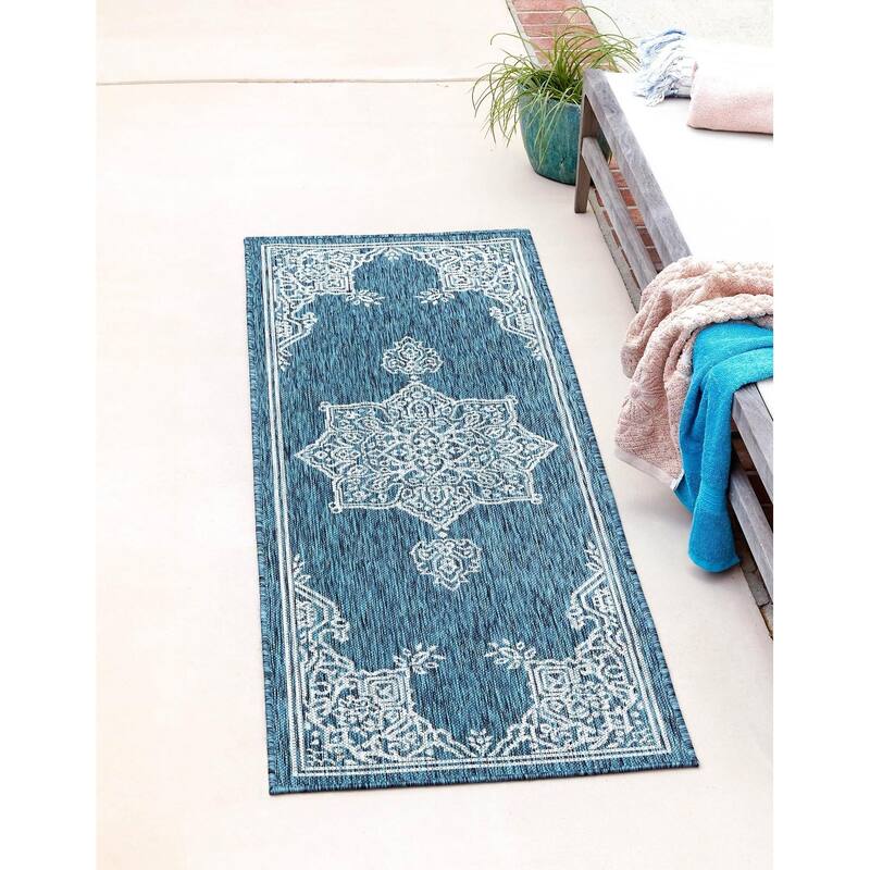 Outdoor Nirie Collection Area Rug - Teal - 2'x6'