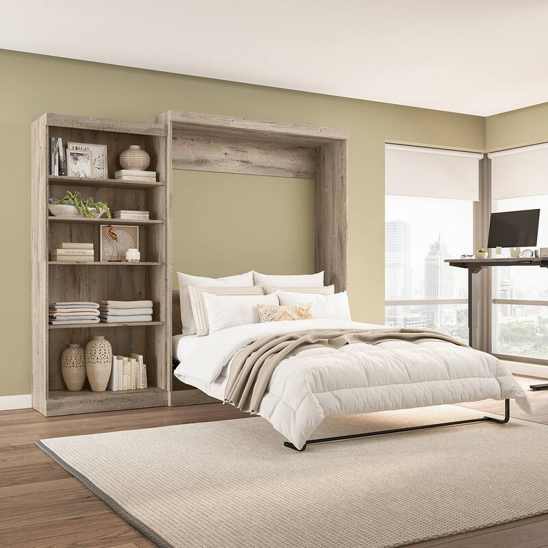 Pur Queen Murphy Bed with Closet Organizer (101W) by Bestar - Rustic Brown