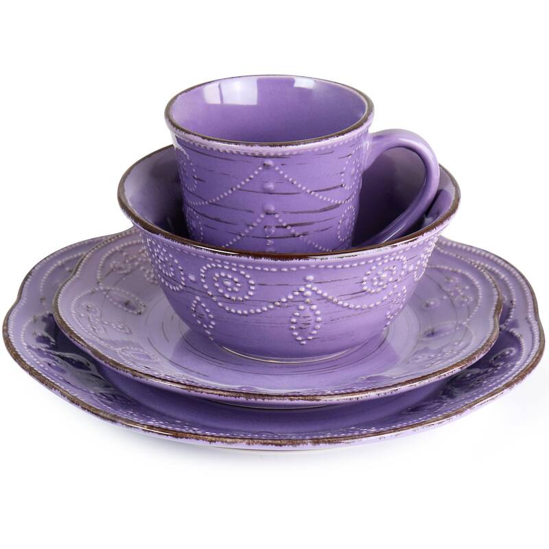 Elama Rustic Birch 16 Piece Stoneware Dinnerware Set