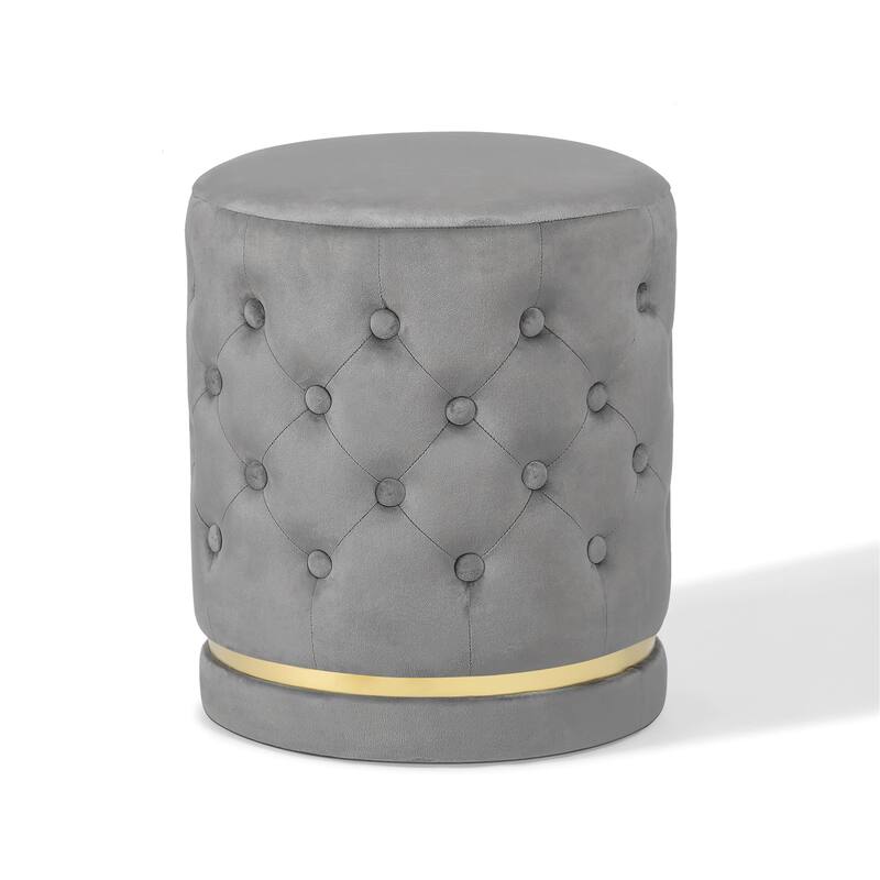 Adeco 18.3" Height Button Tufted Upholstered Round Ottoman - Grey