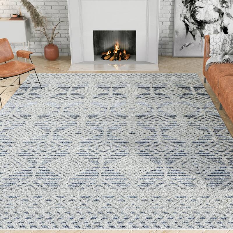 Monique Moroccan Diamond Indoor Area Rug - 5'3'' x 7'3'' - Blue/Cream