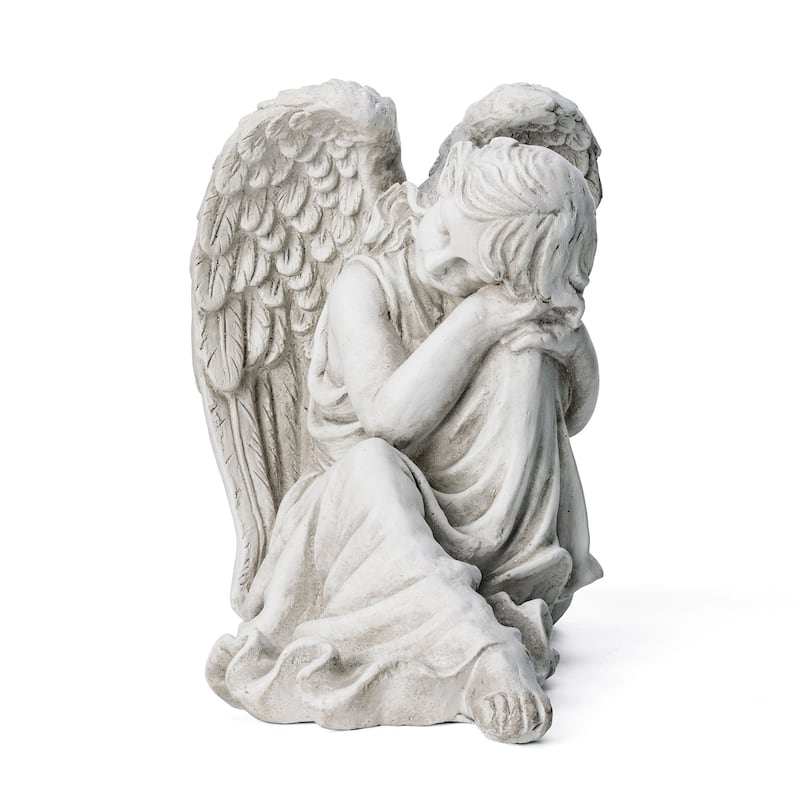 Glitzhome 18"L x 15"H MgO Sleeping Angel Garden Statue Coastal Sculpture