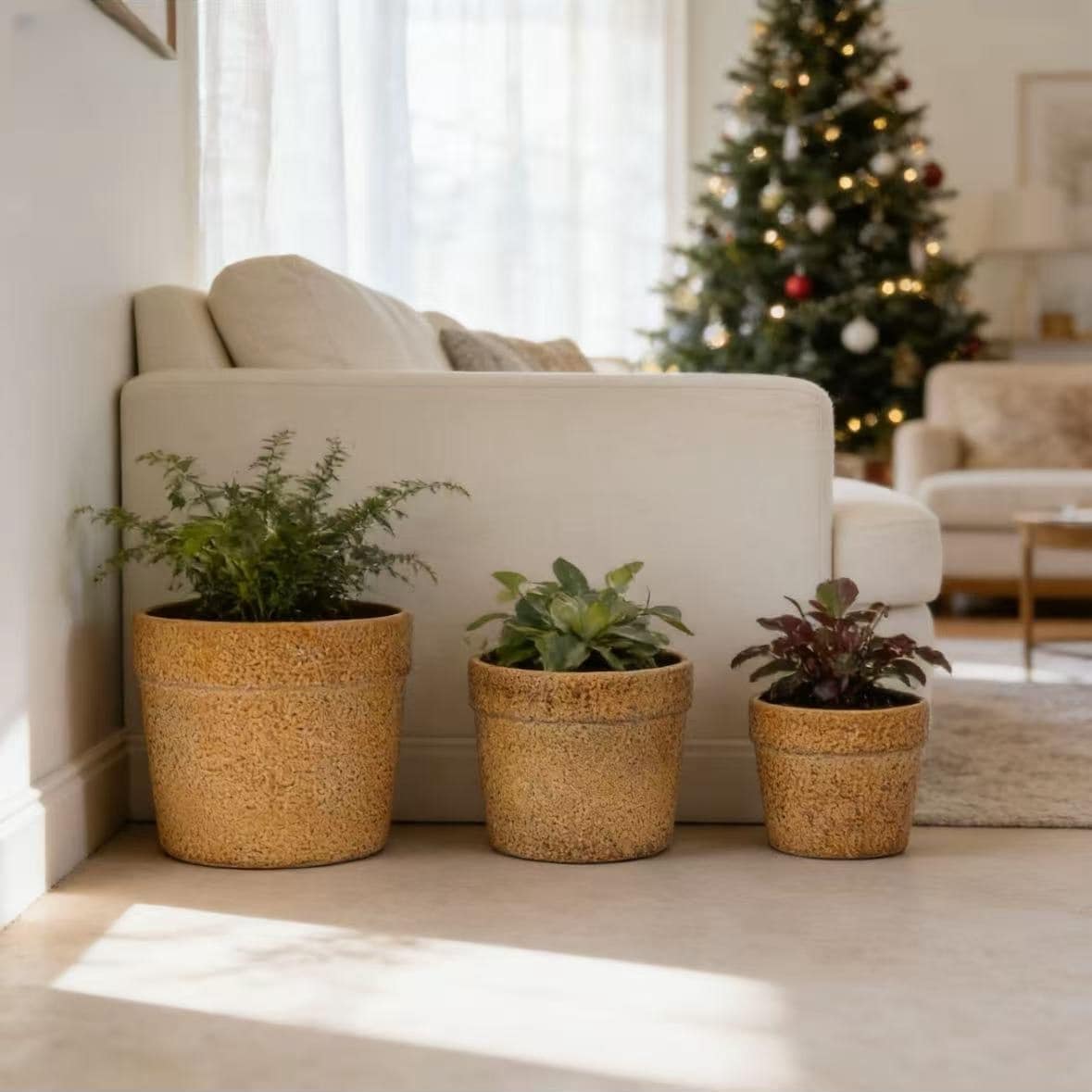 Handmade Ceramic Planter Set of 3, 15/12/9 Inch Diameter
