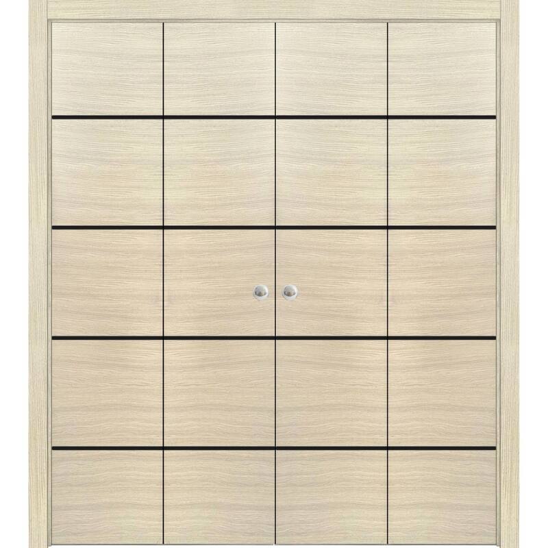 Bi-fold Doors 56 x 80 Planum 0015 Natural Veneer with Sturdy Tracks - 96" x 96" (4* 24x96)