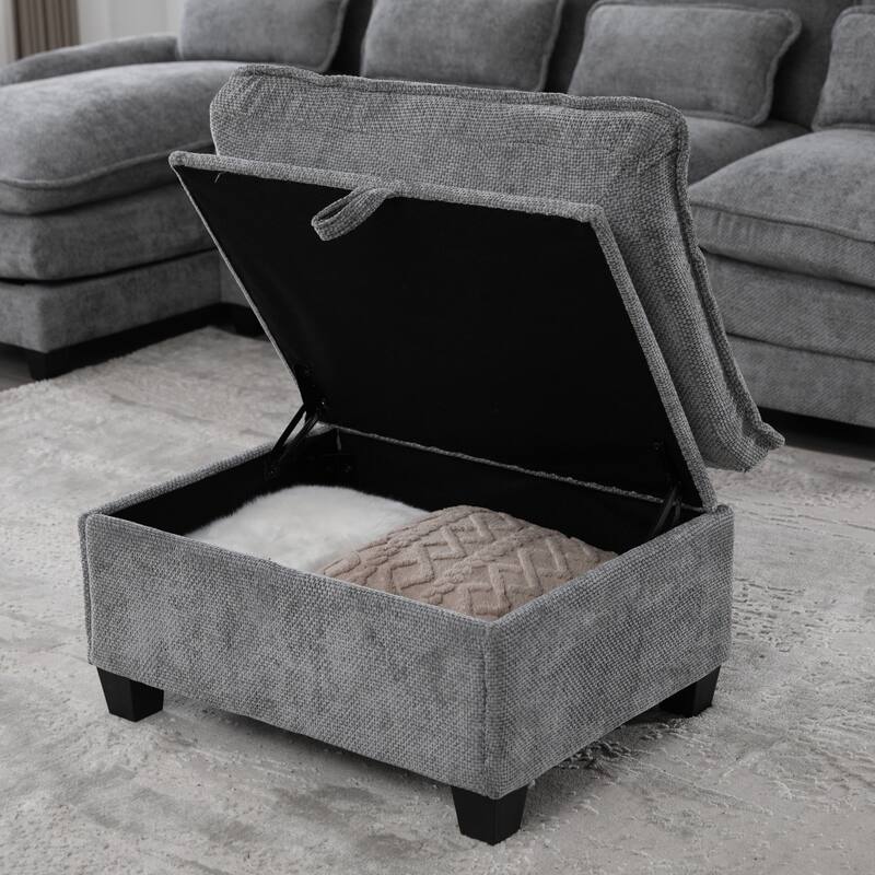 106.69" Modular U-shaped Sectional Sofa with Chaise Lounge and Ottoman, Pillows