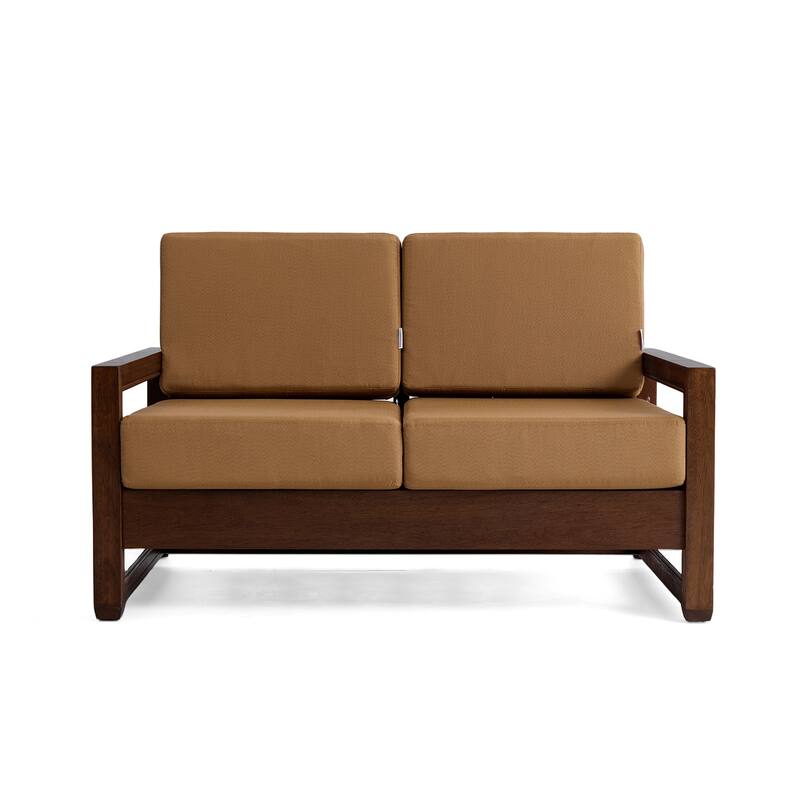 Teak Wood Cushioned Outdoor Patio Loveseat Set with Side Table