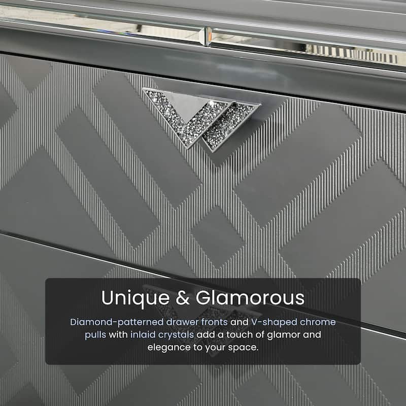 Bel Air Glam Wood 5-Drawer Chest with Mirrored Accent Trim by Furniture of America