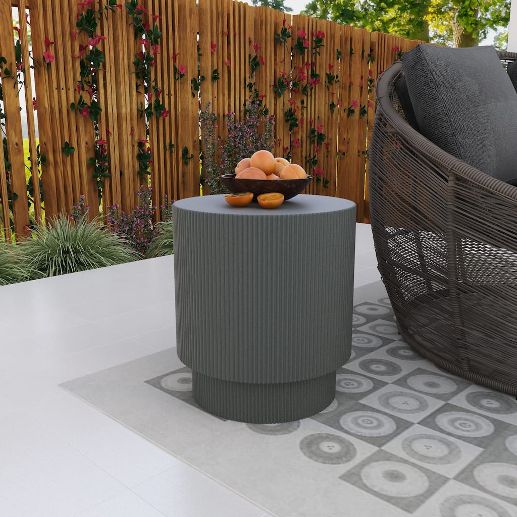 Eden 14-Inch Wide Round Side Table in Fiberstone Accent End Table for Indoor and Outdoor