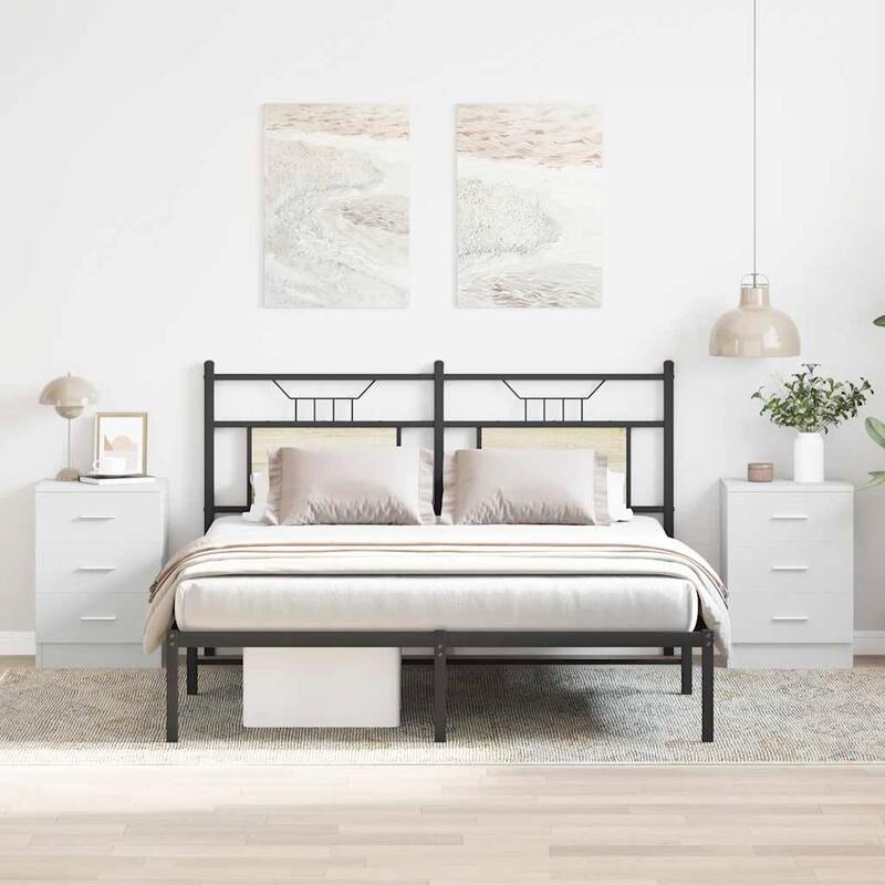 vidaXL Side Cabinet Storage Couch End Table for Living Room Engineered Wood - White-2 - 3-drawer