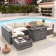 preview thumbnail 34 of 44, Outdoor 8 Pieces Sectional Wicker Sofa Set with Fire Pit Grey/White