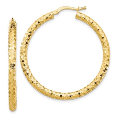 Curata 14k Yellow Gold Sparkle Cut Hoop Earrings - 39.45x30mm