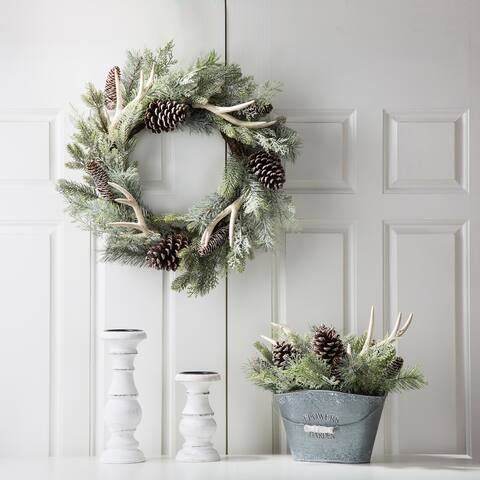 Glitzhome Christmas 24"D Flocked Pinecone Wreath