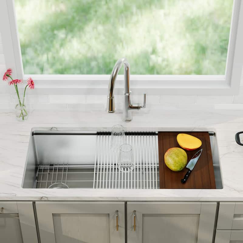 Karran Elite WS-39-PK1 Undermount 39" Single Bowl Stainless Steel Workstation Kitchen Sink