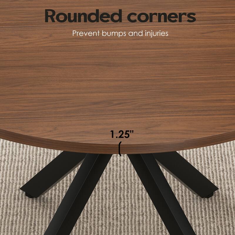 47.2" Solid Wood Round Dining Kitchen Table for 4-6 People with Intersecting Pedestal Base - Walnut