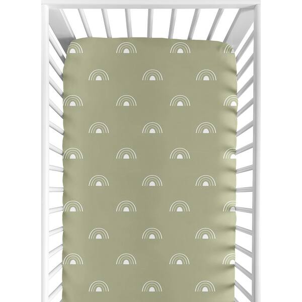 slide 2 of 6, Sage Green Boho Rainbow Collection Boy or Girl Fitted Crib Sheet - White Bohemian Celestial Sky Outdoors Nature Gender Neutral