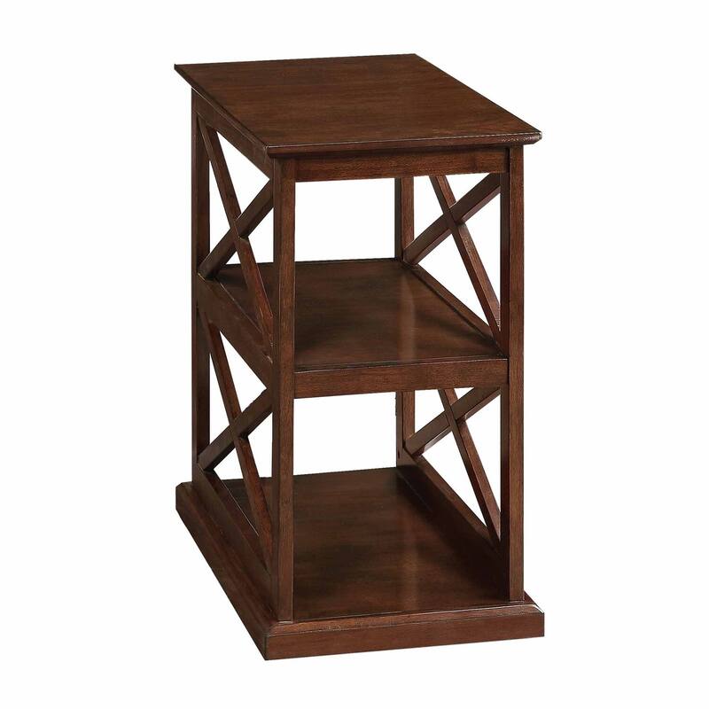 Chairside End Table with Shelves Modern Farmhouse Three-Tier Storage Solid Wood with Beveled Edges for Living Spaces - 14