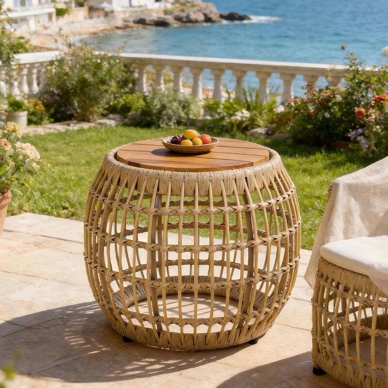 Christopher Knight Home Azariah Acacia Wood Wicker Side Table with Slatted Top - Light Brown