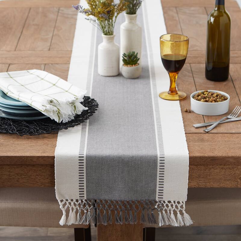 DII Striped Fringe Ribbed Table Runner 13x72"