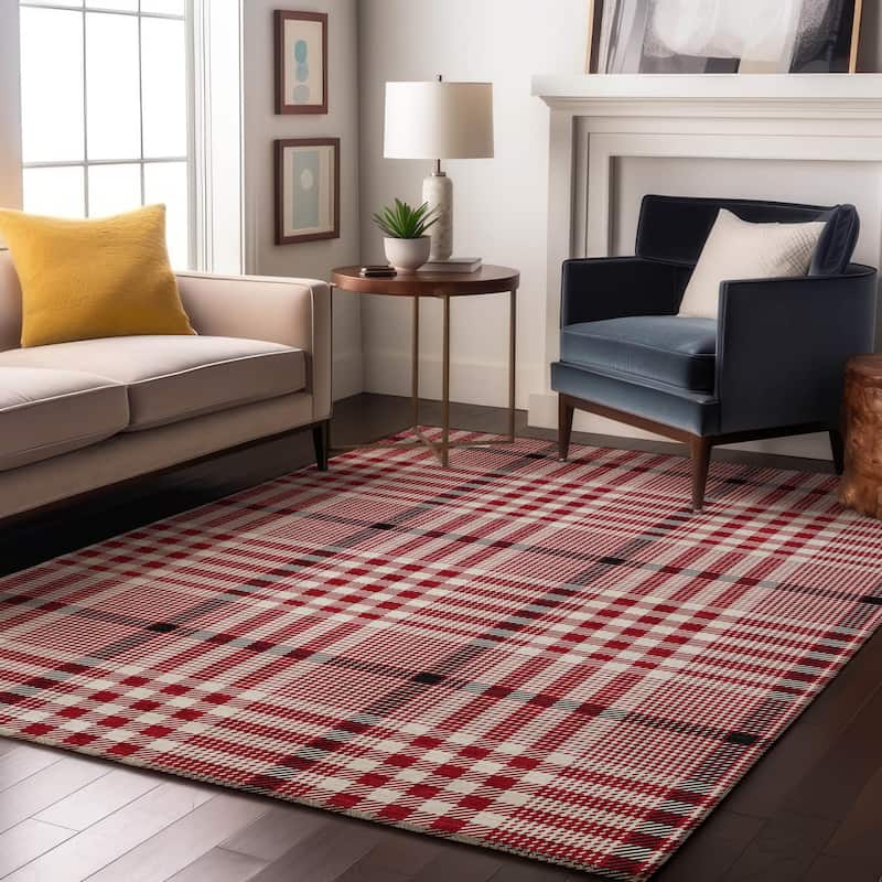 Premium Washable Super Soft Modern Plaid Mayfield Rug - Red - 10' x 14'