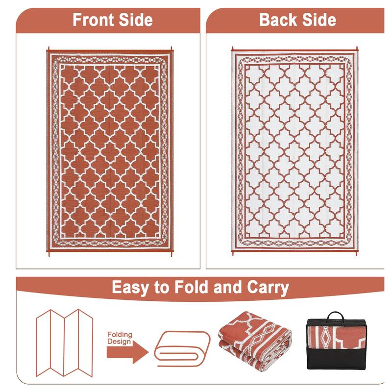 Outdoor Rug Waterproof Reversible Rug Outside Plastic Carpet, Stain & UV Resistant Portable RV Rug