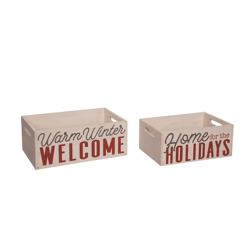 Transpac Wood 14.02 in. Multicolor Christmas Rustic Display Crate Set of 2