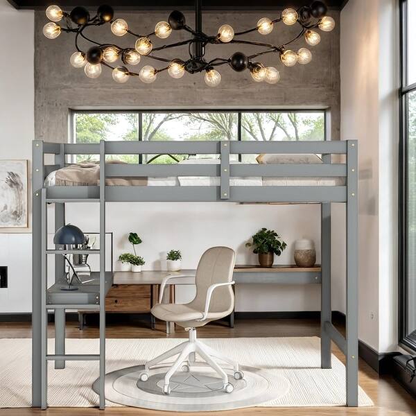 slide 2 of 15, Twin Size Wood Bunk Bed with Built-In Desk and Ladder ,Easy Assembly Grey