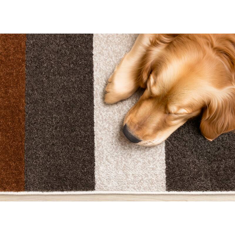 Marley Collection - Geometric Curves Taupe Oxblood Area Rug