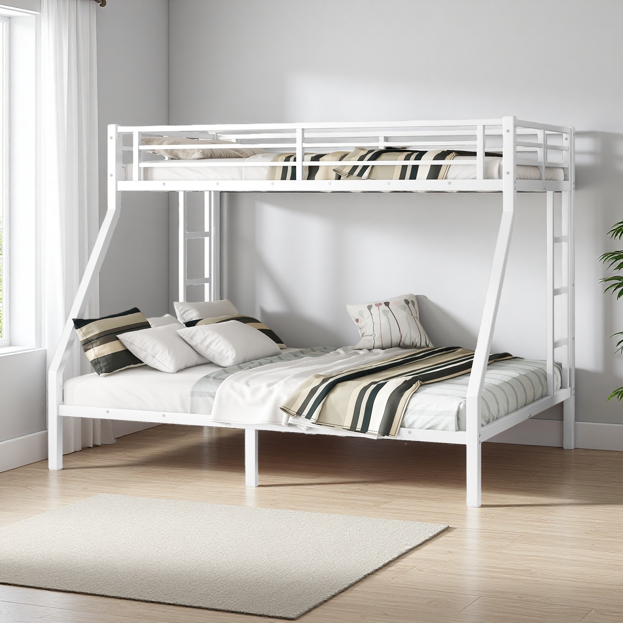 Twin XL over Queen Heavy-Duty Metal Bunk Bed with Dual Ladders, Noise-Free Design, Underbed Storage, No Box Spring Needed