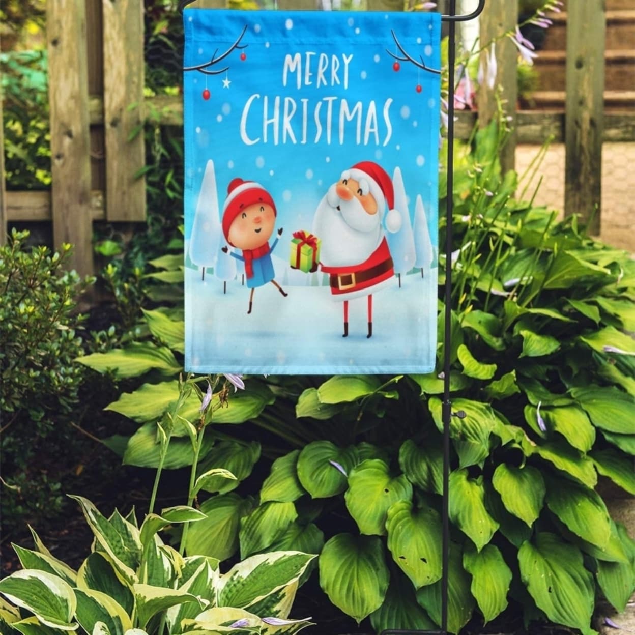 Merry Christmas Santa Claus Giving To Kid In Snow Scene Garden Flag Decorative Flag House Banner 28x40 Inch On Sale Overstock 31346036
